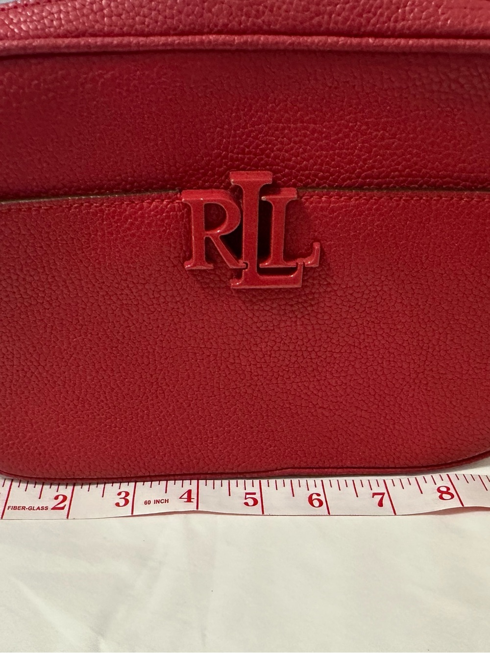 Lauren Ralph Lauren Red Leather Crossbody Camera Bag RL Logo - Picture 7 of 13